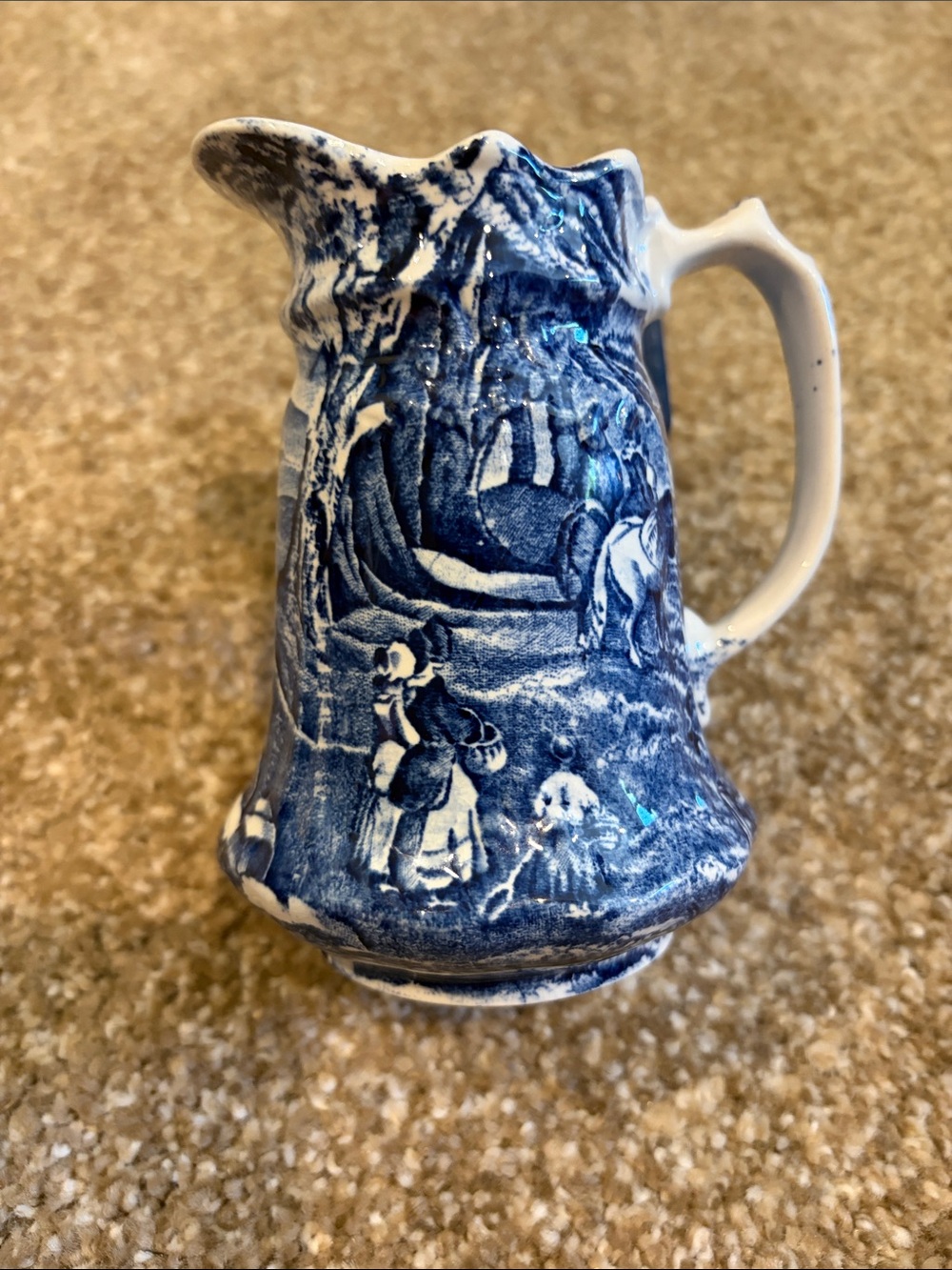 Blue Transferware Ceramic Creamer/Pitcher